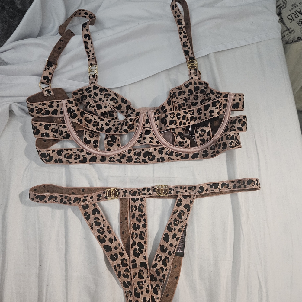 Victoria's Secret Leopard Print Strappy Lingerie Set